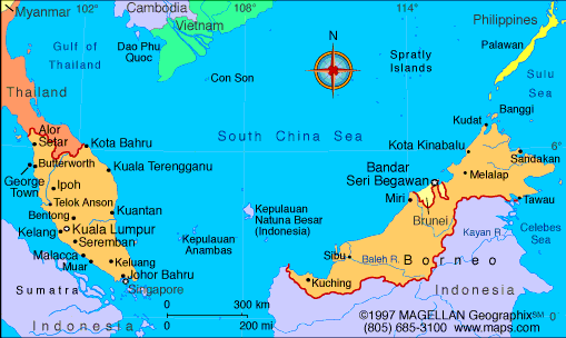 Map of Malaysia:- West Malaysia & East Malaysia